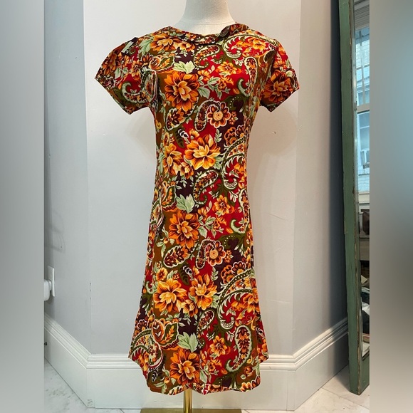 Vintage fall harvest Thanksgiving themed mini dress with collar by Victory - Picture 2 of 10